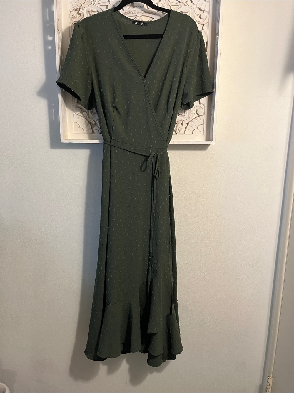 Elegant Olive Green Wrap Maxi Dress with Tie